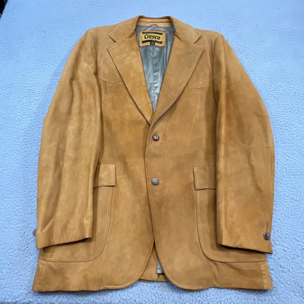 Vintage 70s Cresco Craftsmen Suede Blazer Jacket 42 Long Tan Hipster Mod Western
